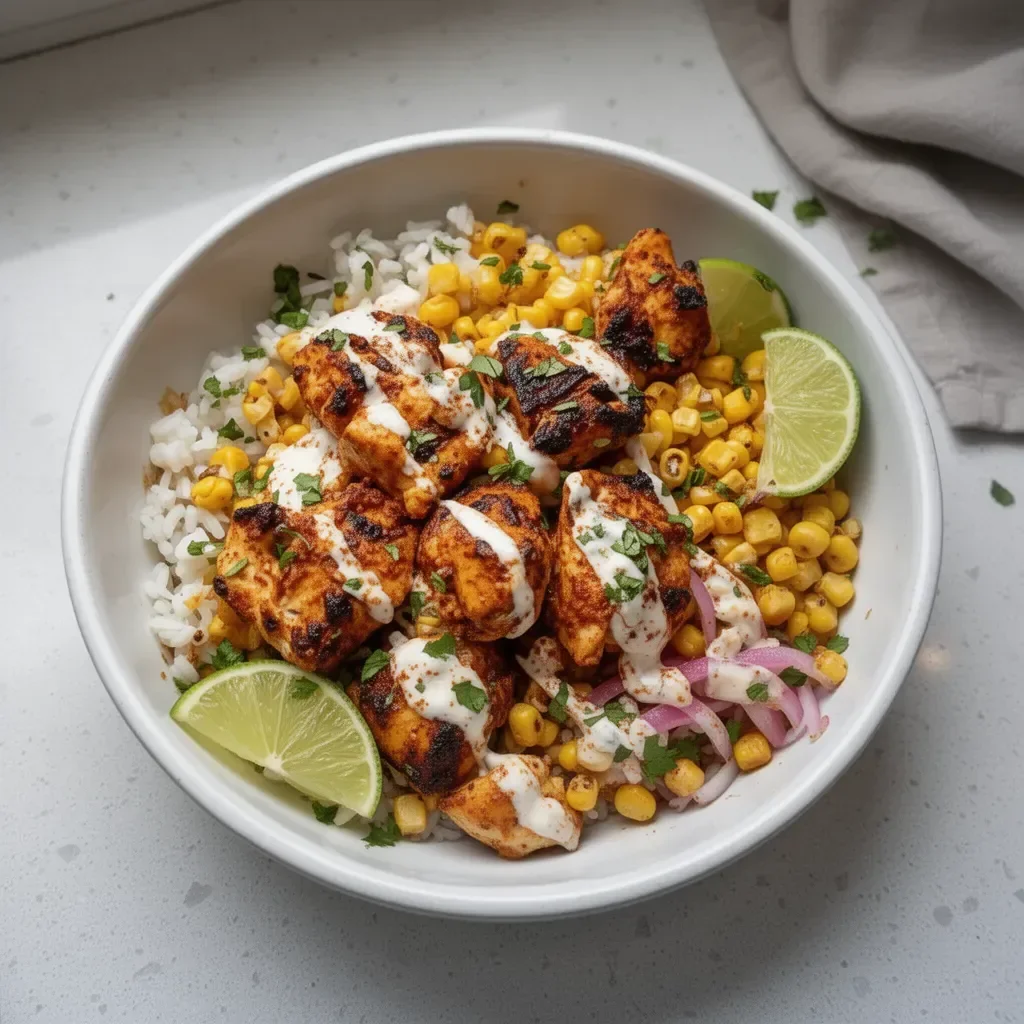 Easy Street Corn Chicken Bowl served with fresh ingredients