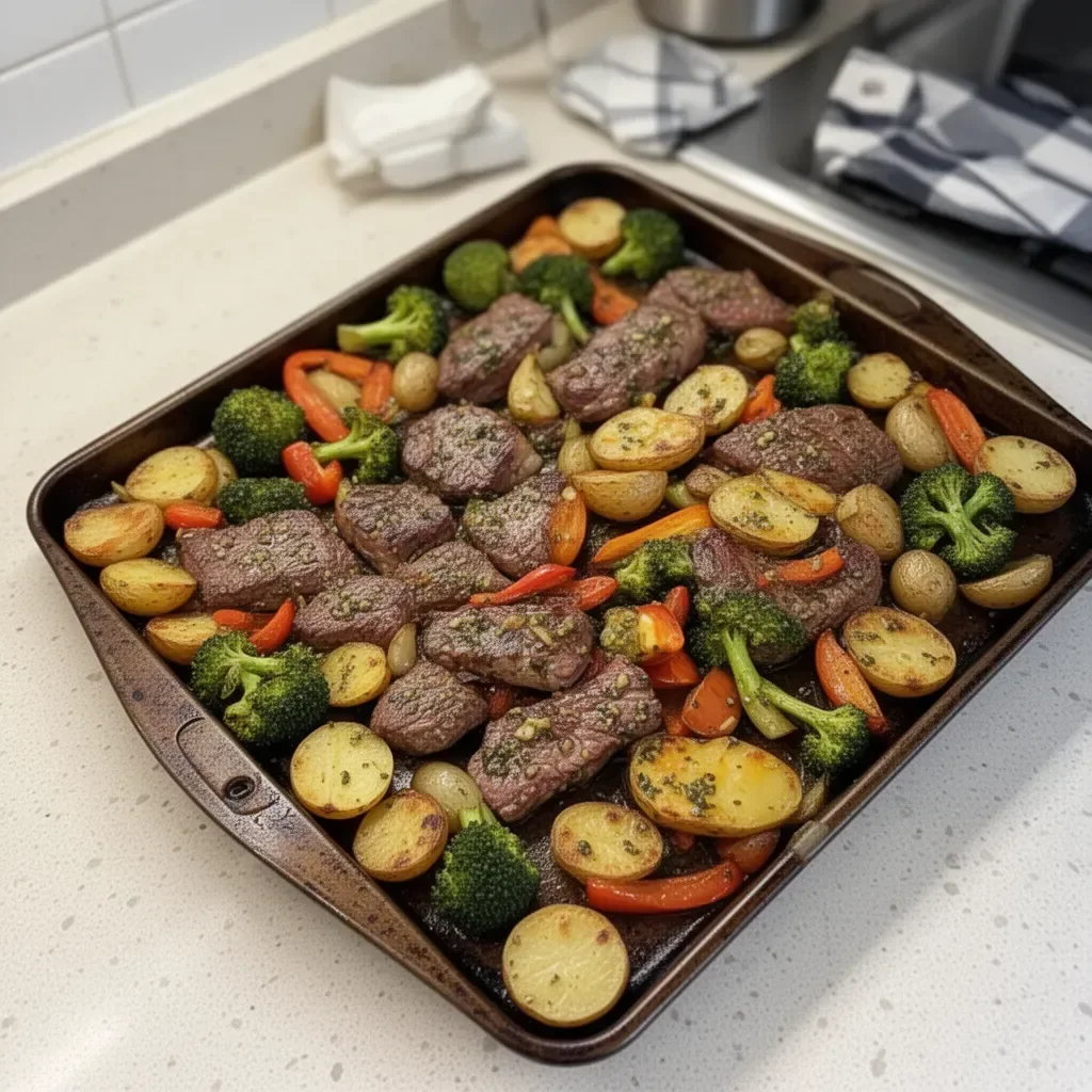 Garlic Butter Steak and Veggies Sheet Pan Meal
