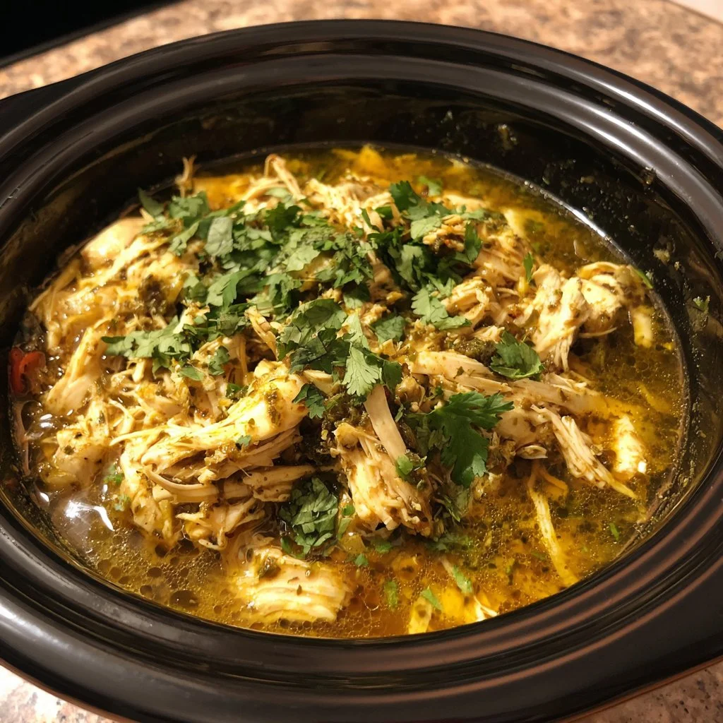 Delicious green sauce chicken cooked in a slow cooker