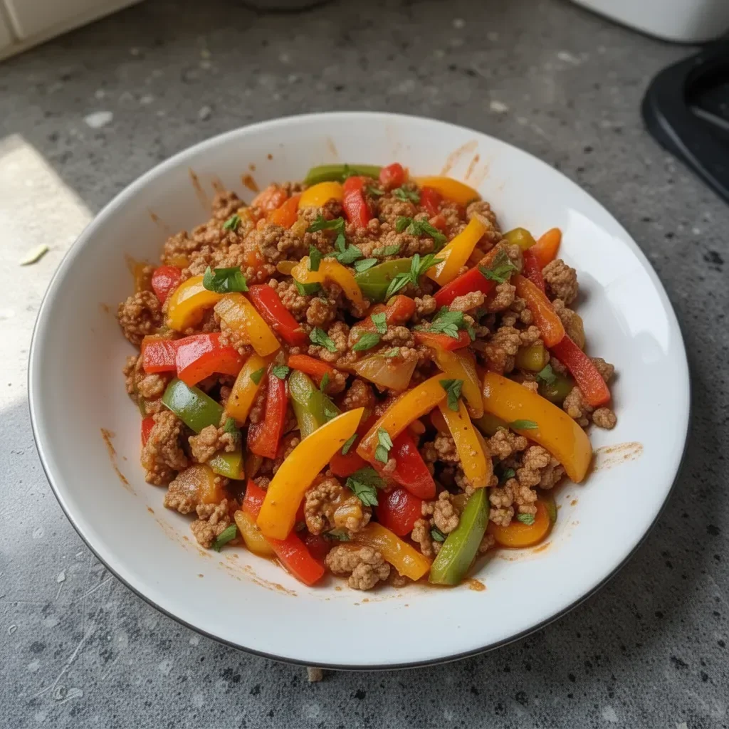 Delicious ground turkey and peppers dish served on a plate