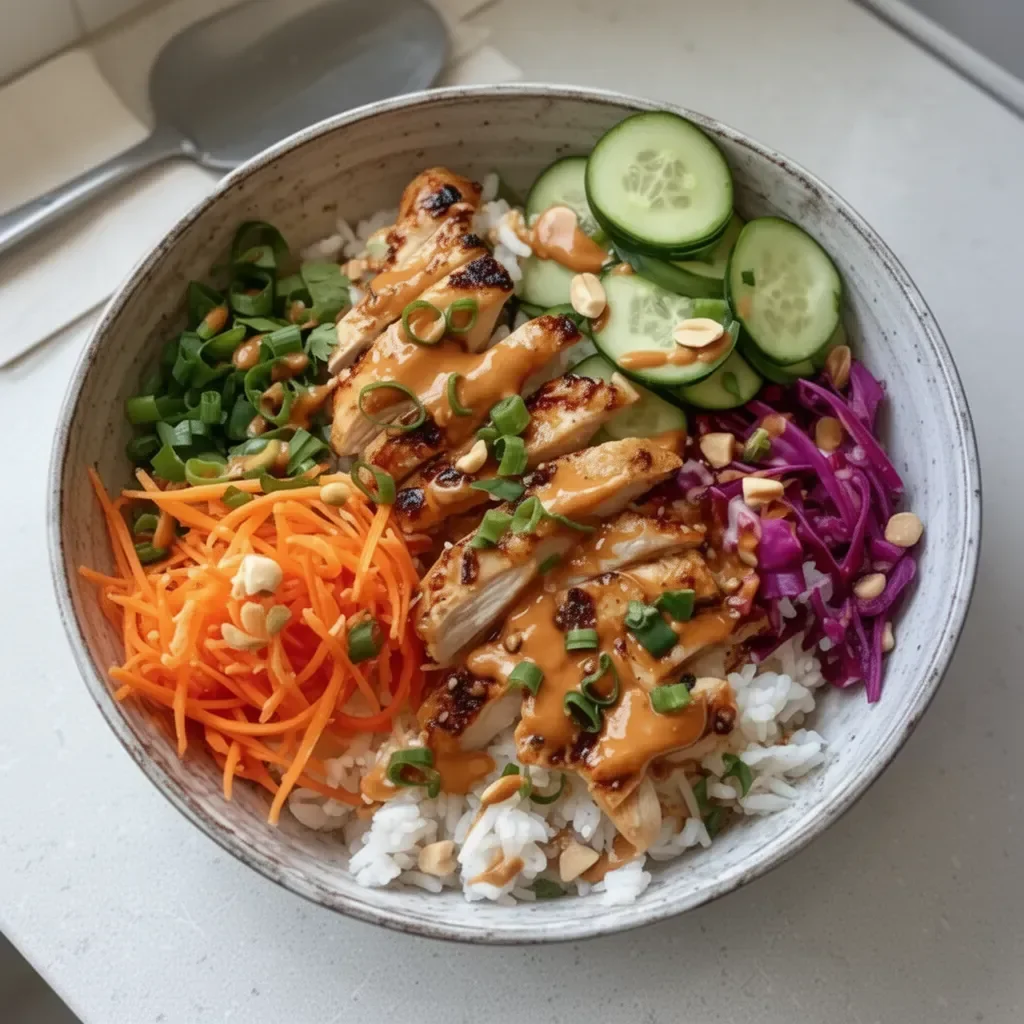 High Protein Buddha Bowl with grains, vegetables, and toppings for a healthy meal