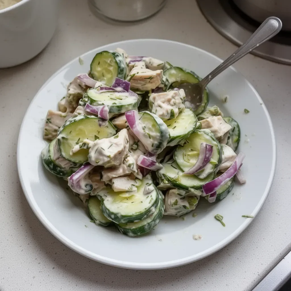 High protein cucumber salad with fresh herbs and toppings