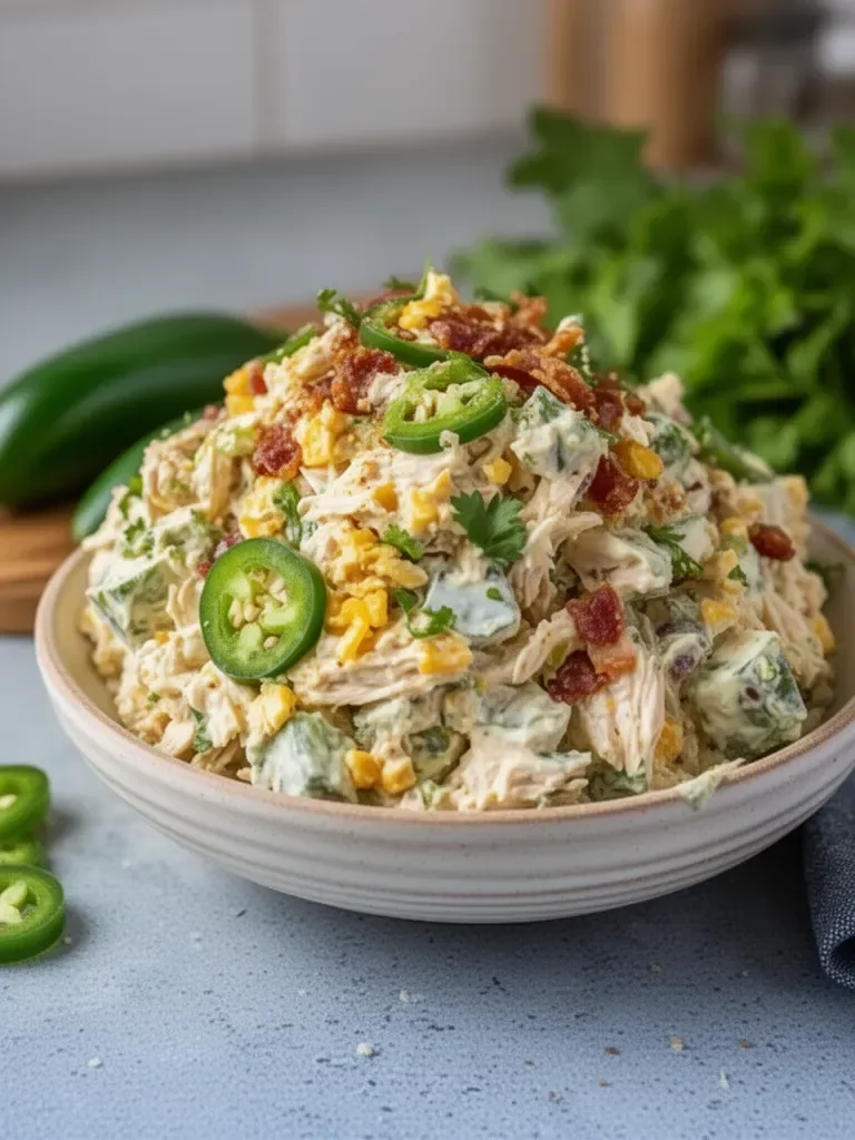High Protein Jalapeno Popper Chicken Salad Recipe – Low Carb Chicken Salad with Bacon, Cheese & Jalapeños