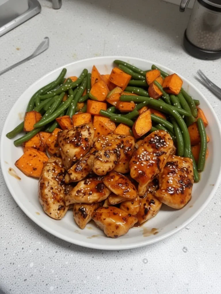 Honey Garlic Chicken served with roasted sweet potatoes for a tasty dinner