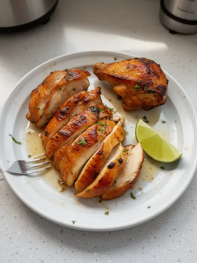 Grilled Honey Lime Chicken garnished with fresh herbs and lime slices
