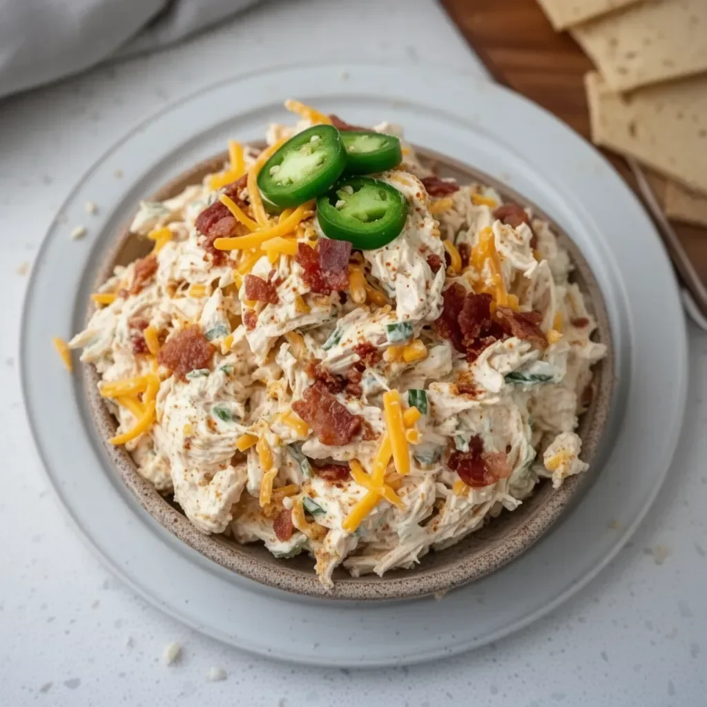 Jalapeño Popper Keto Chicken Salad with creamy dressing and jalapeños