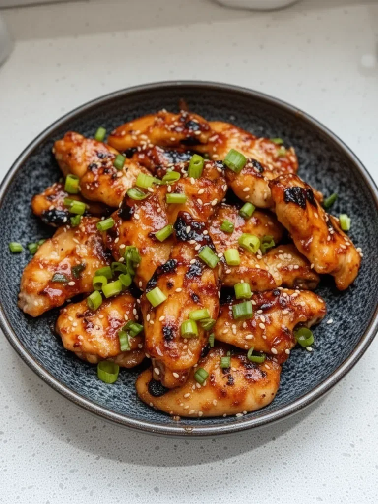 Juicy Korean chicken breasts garnished with sesame seeds and green onions