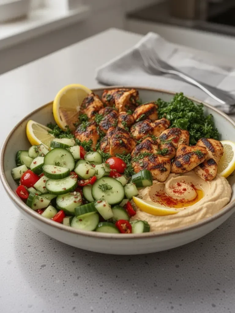 Lemon Chili Grilled Chicken Bowls with Fresh Cucumber Salad & Hummus — A Refreshing, Flavor-Packed Bowl You’ll Crave Again and Again