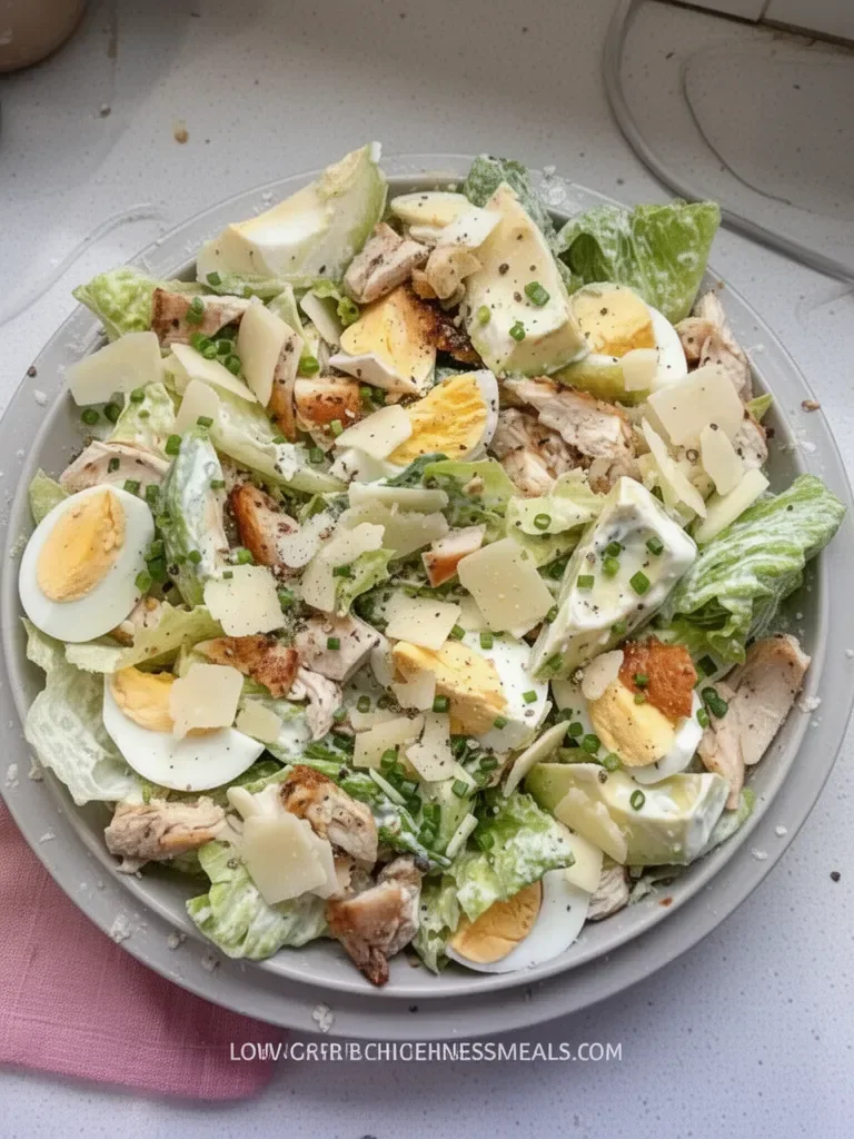 Low carb chicken Caesar salad with fresh greens and grilled chicken