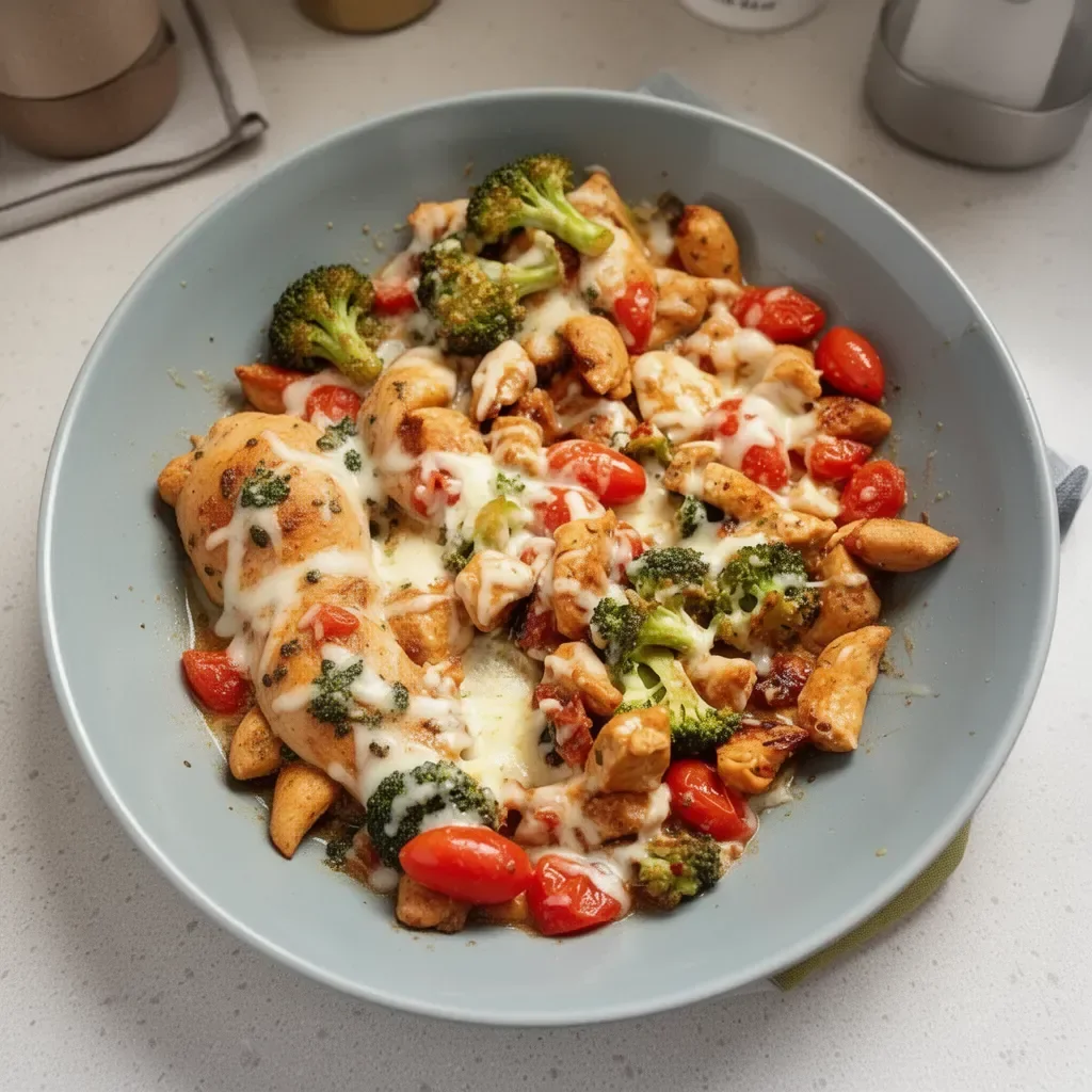 Plate of low-carb Tuscan chicken with spinach and sun-dried tomatoes
