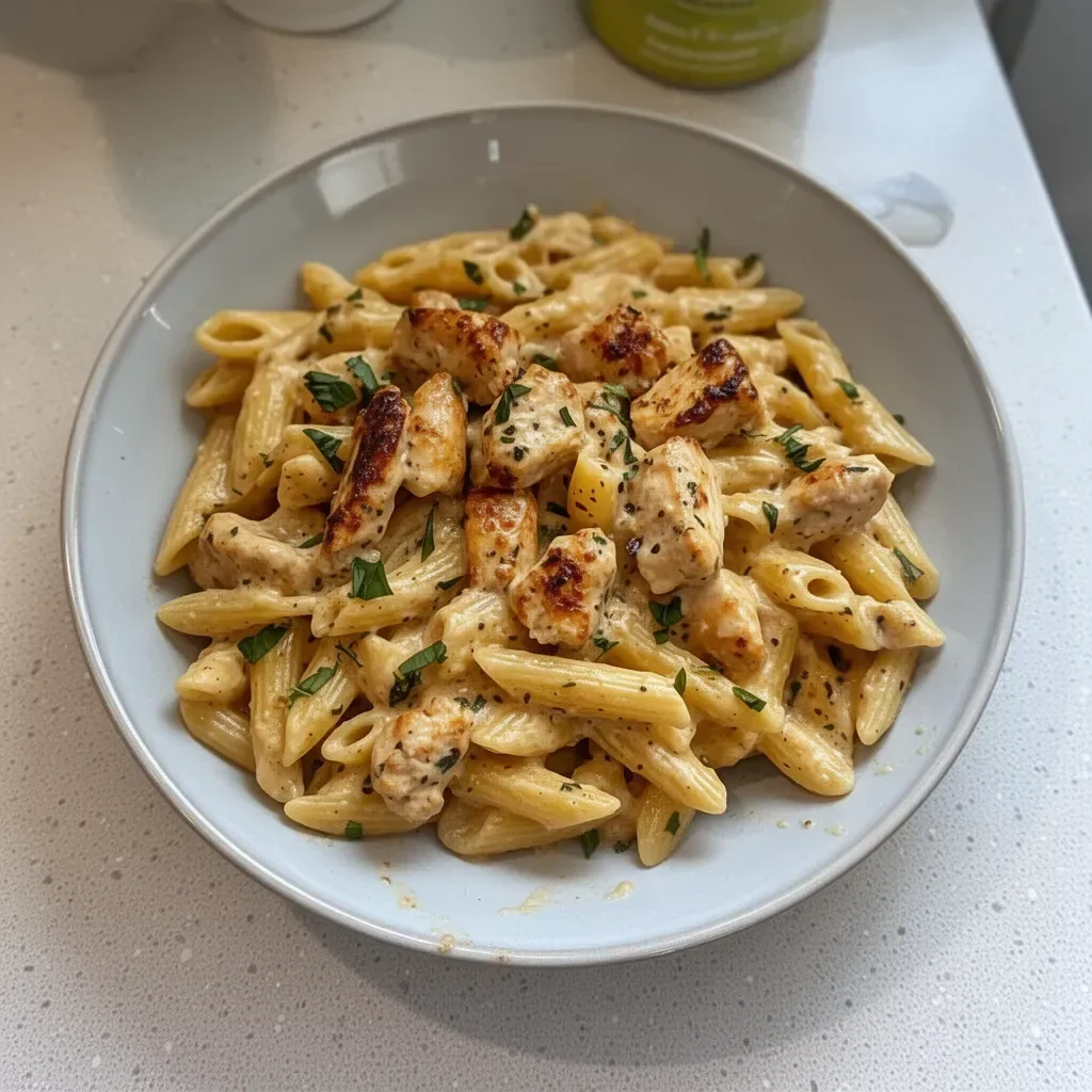 Delicious Marry Me Chicken Pasta plated with herbs and garnishes.