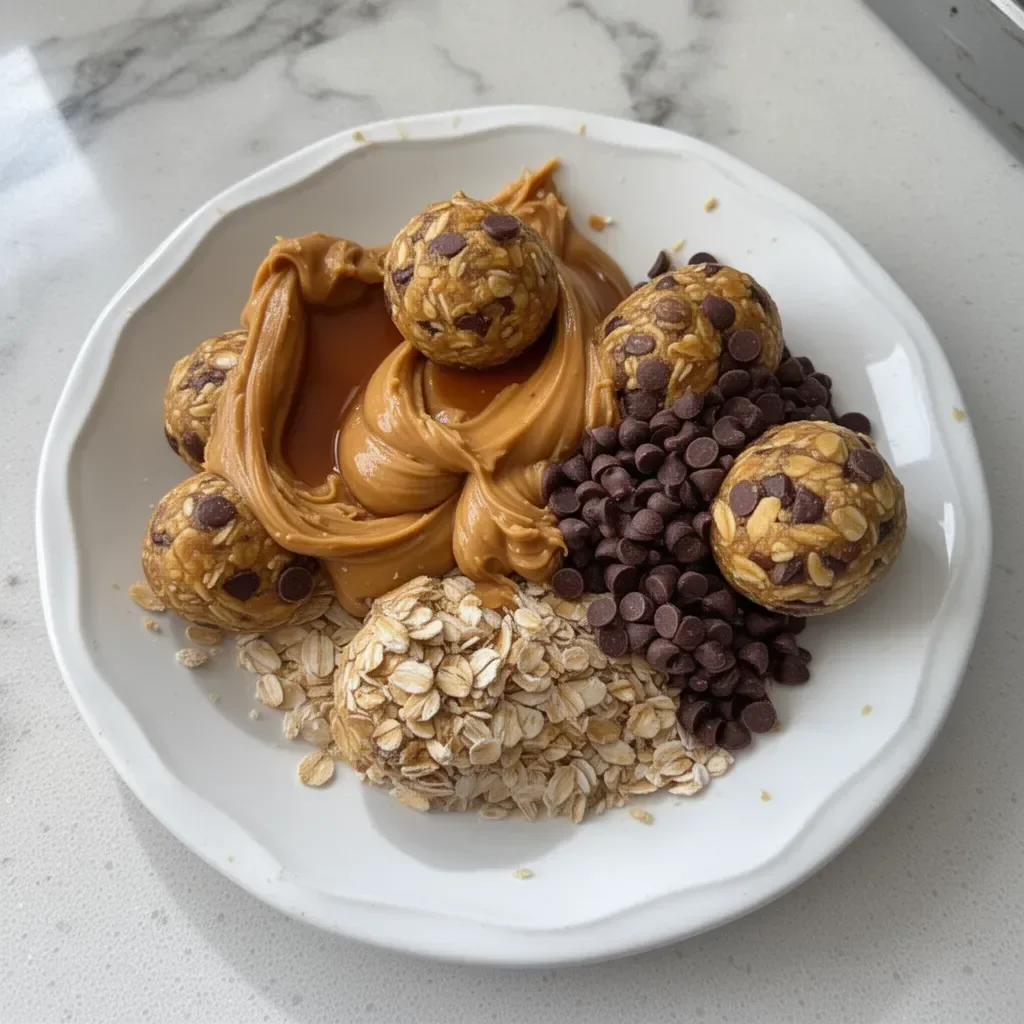 Homemade no-bake peanut butter energy bites on a wooden surface