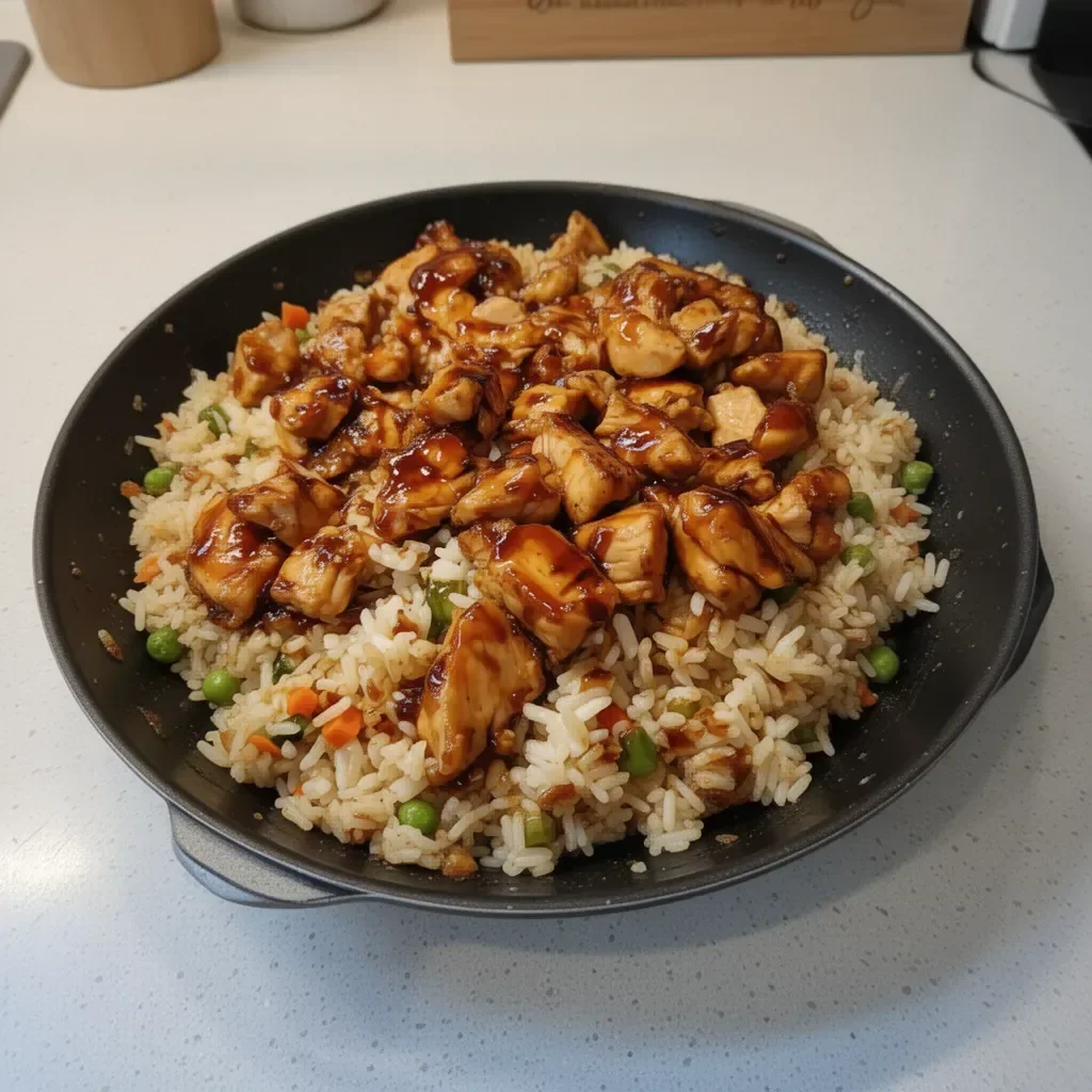 One-Pan Bold Honey BBQ Chicken Rice served on a plate