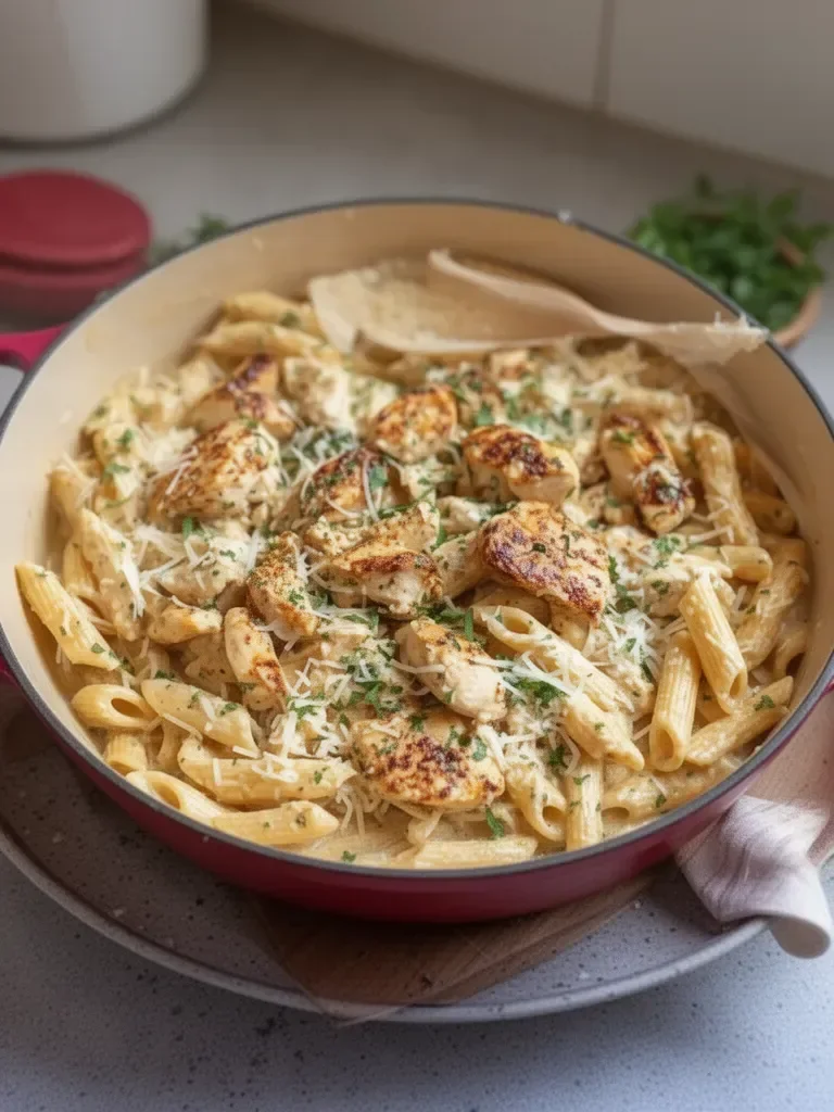 One Pot Creamy Parmesan Chicken Pasta