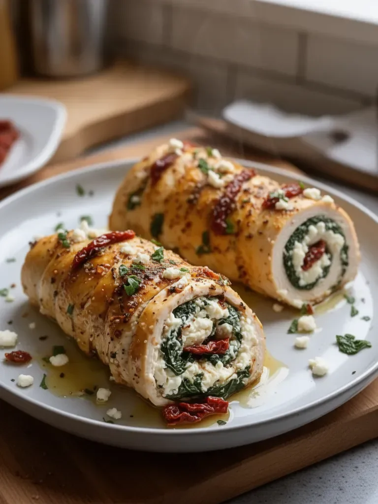 Rolled Up Chicken with Feta, Spinach, and Sun-Dried Tomatoes