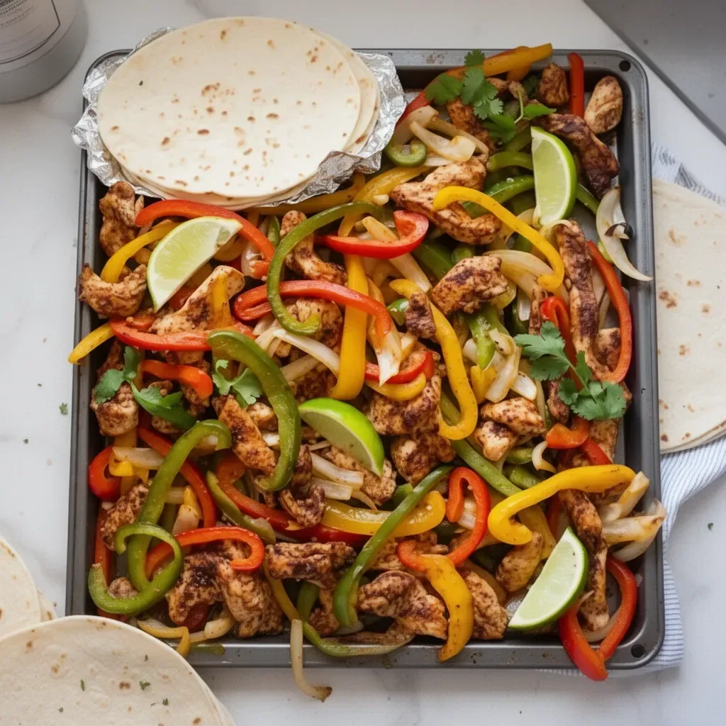 Delicious sheet pan chicken fajitas with colorful bell peppers and onions