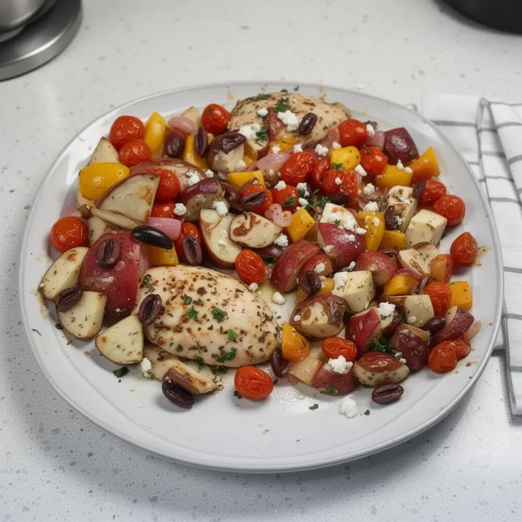Sheet Pan Greek Chicken with vibrant vegetables and herbs