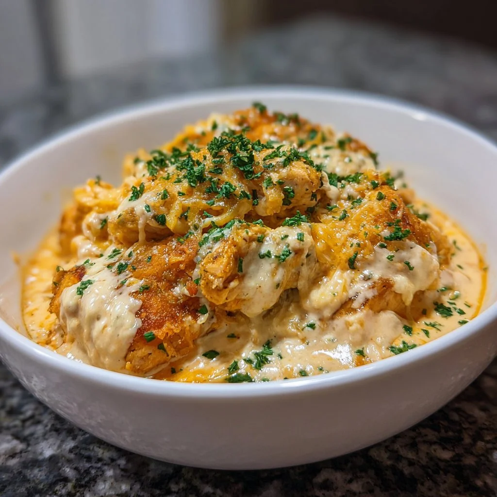 Slow Cooker Cream Cheese Crack Chicken served in a bowl with herbs