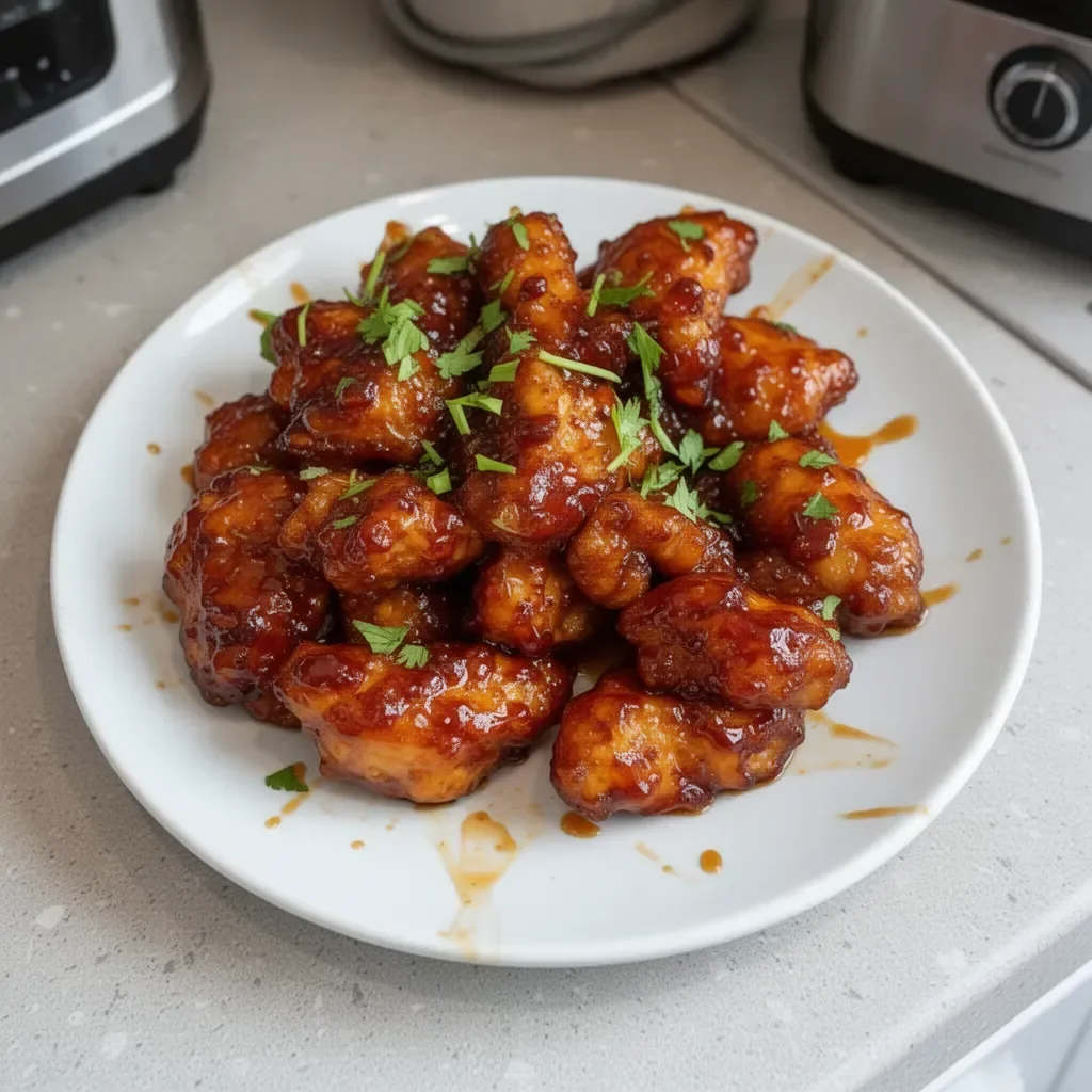 Delicious Sticky Honey Chicken served with vegetables and rice