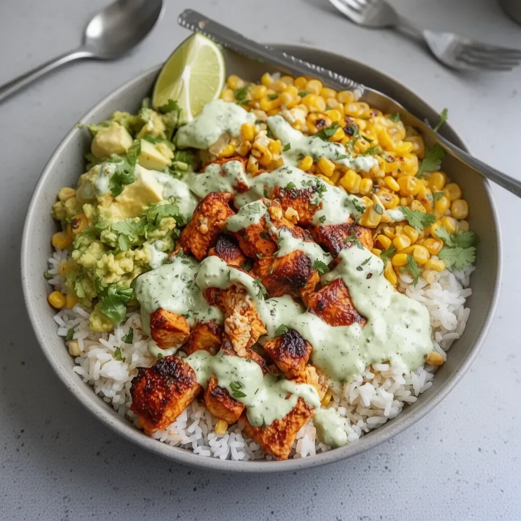 Street Corn Chicken Rice Bowl featuring grilled chicken and fresh corn