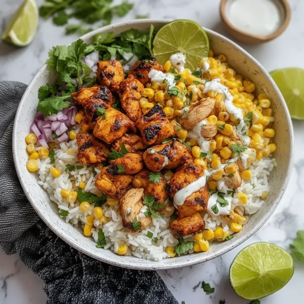 Street Corn Chicken Rice Bowl with grilled chicken and corn