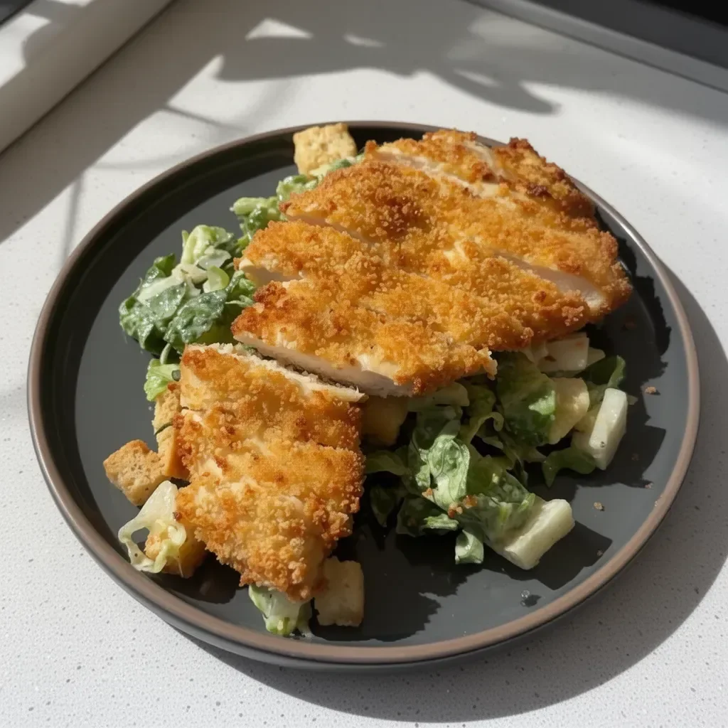 Crispy air fryer chicken cutlets freshly cooked and plated