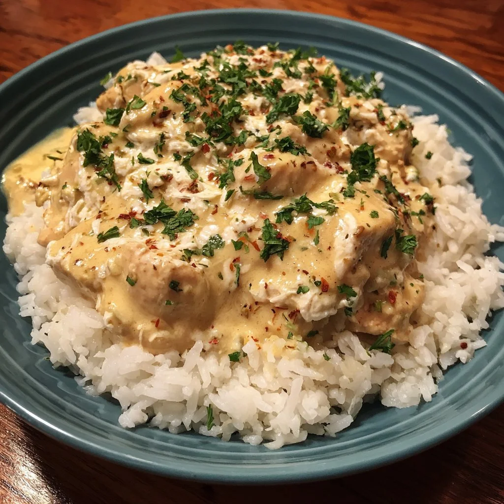 Creamy crock pot ranch chicken served on a plate with herbs and seasoning