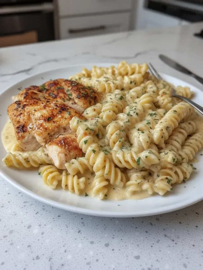 Twisted Pasta with Honey Garlic Chicken and Parmesan Cream