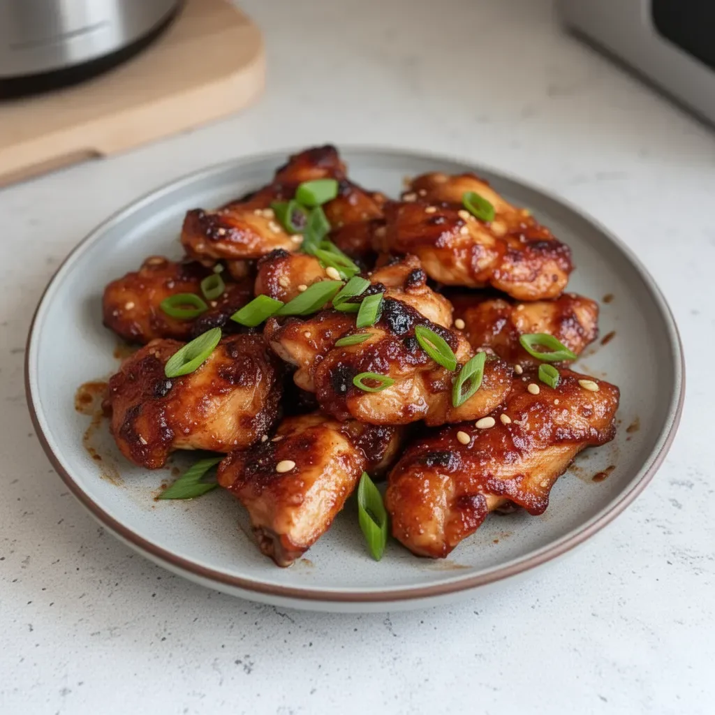 Delicious Air Fryer Chicken Bulgogi served with rice and vegetables