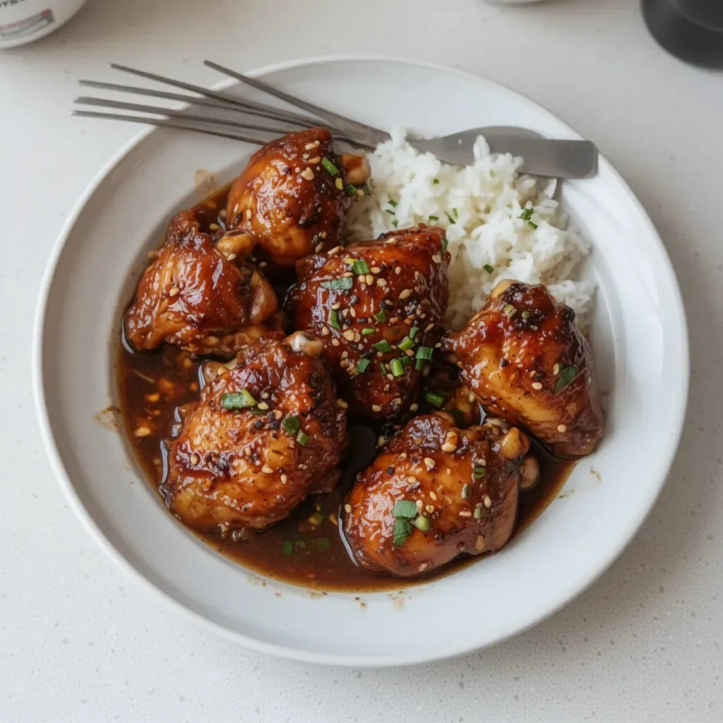 Delicious and authentic Filipino Chicken Adobo served with rice
