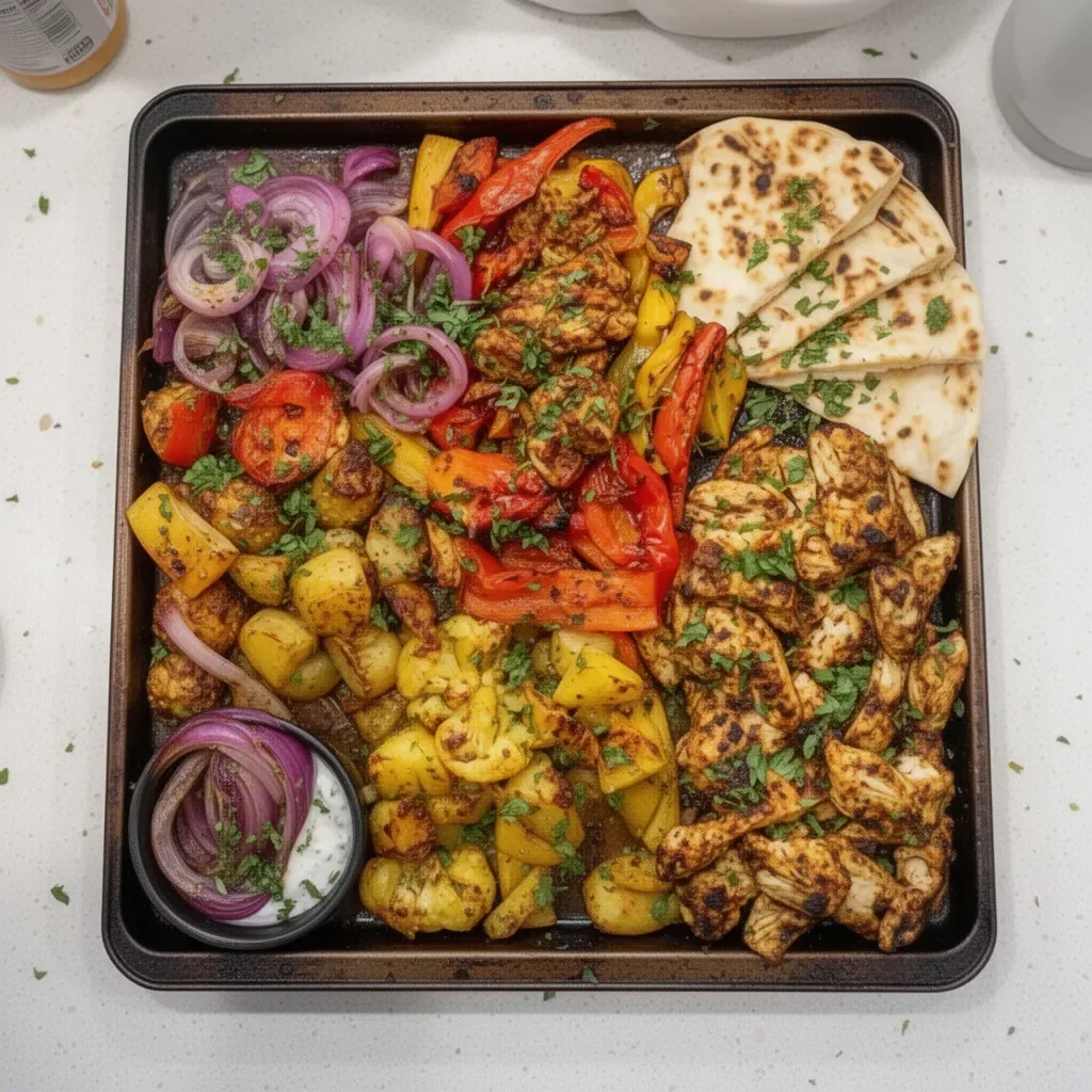 Delicious chicken shawarma sheet pan dinner ready to serve