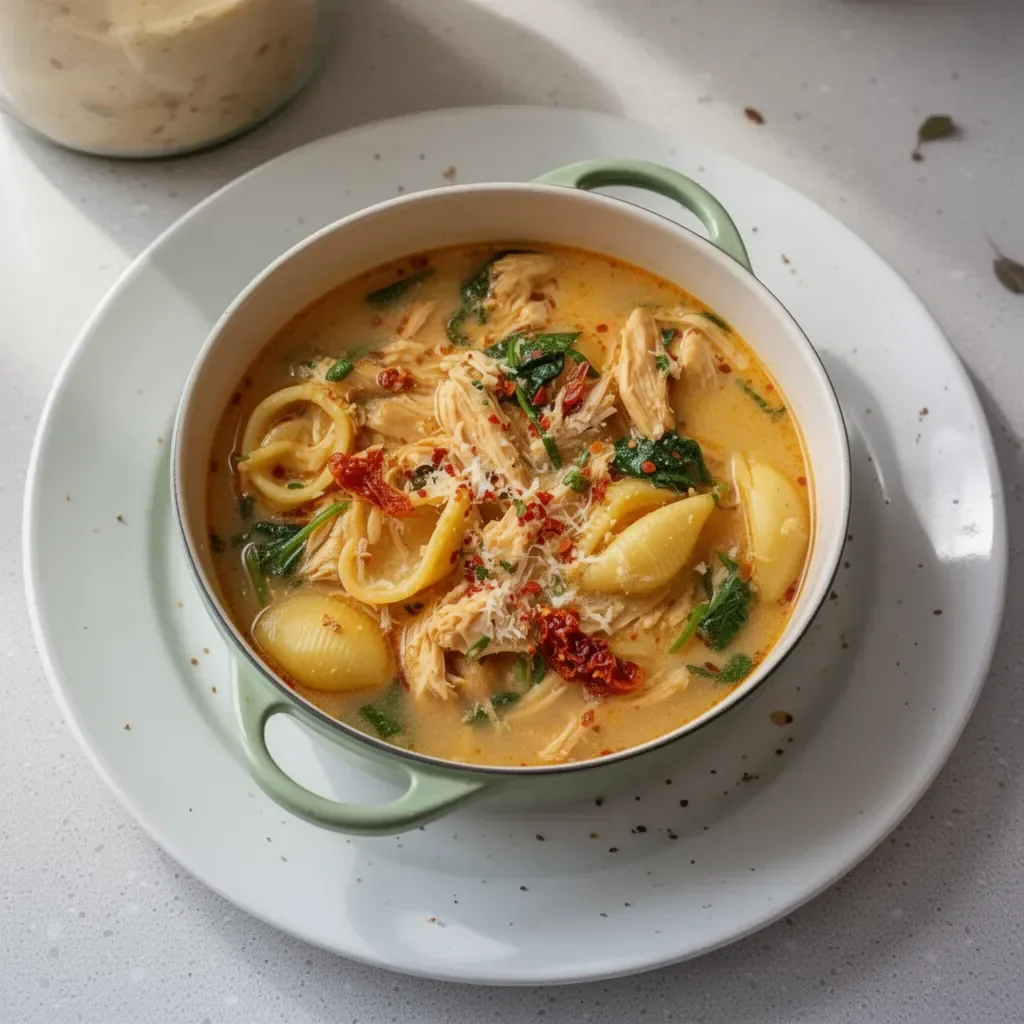 Delicious bowl of Marry Me Chicken soup with herbs and ingredients