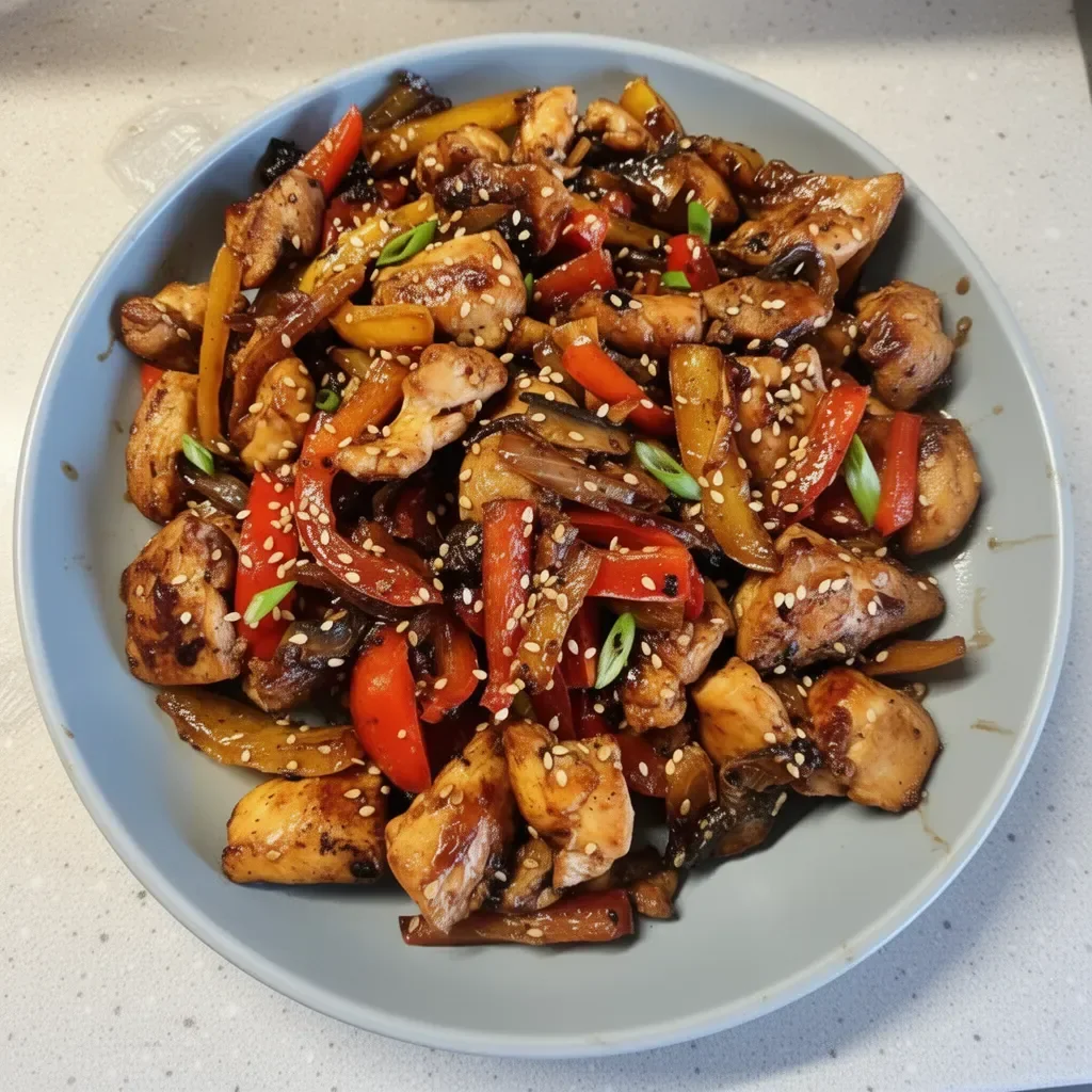Delicious Blackstone Chicken Teriyaki ready to serve with vegetables.