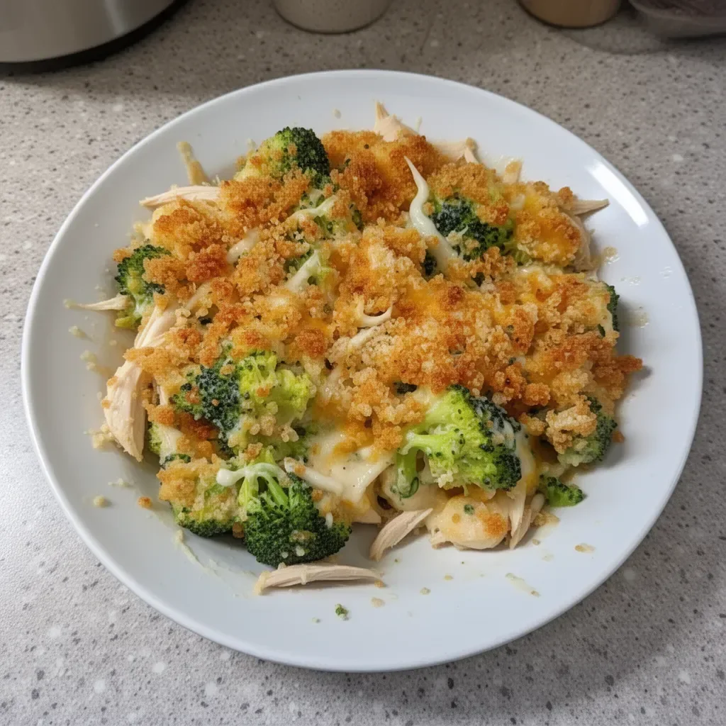 Delicious Broccoli Chicken Divan casserole served in a baking dish