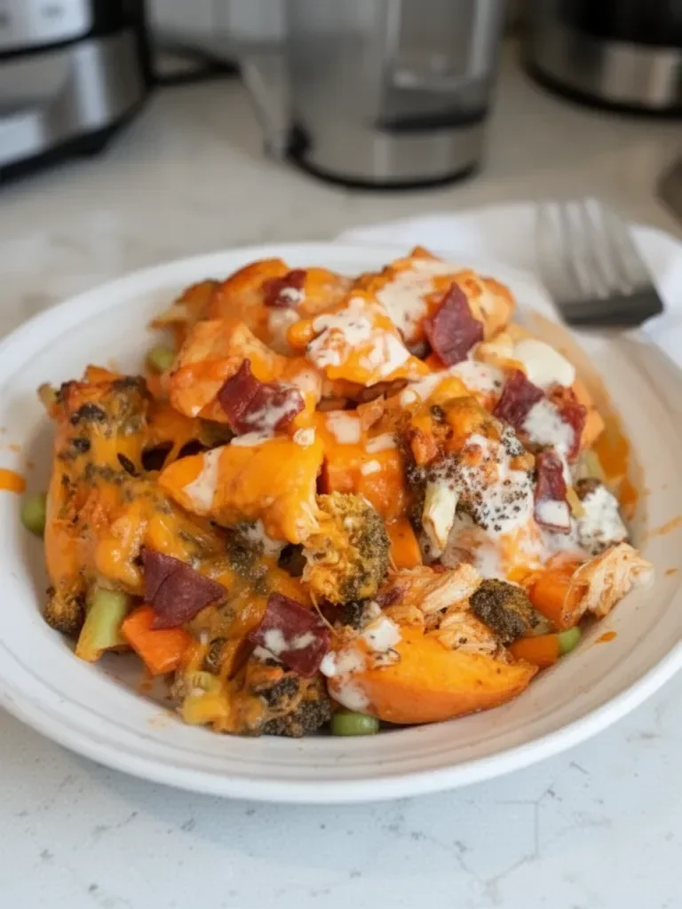 Buffalo Chicken Sweet Potato Casserole