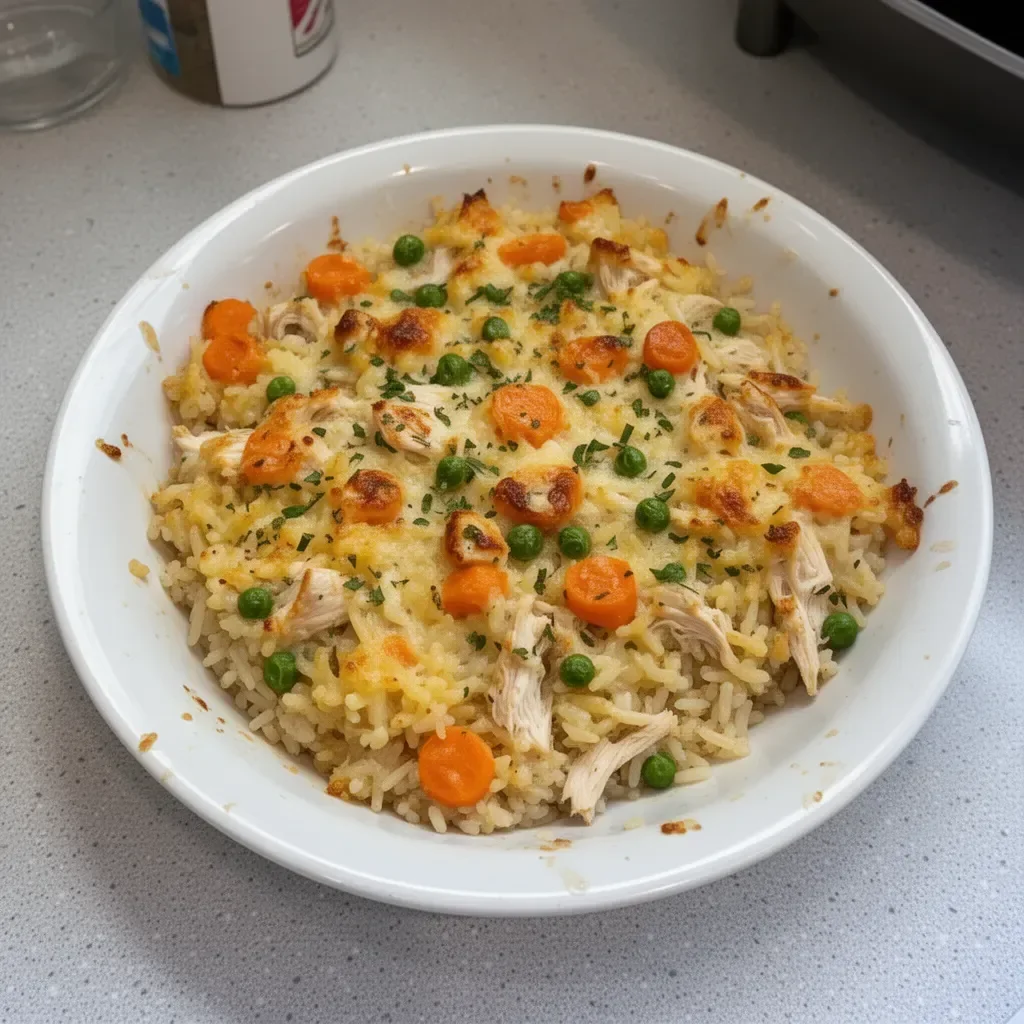Delicious chicken and rice casserole baked to perfection, ideal for family meals.