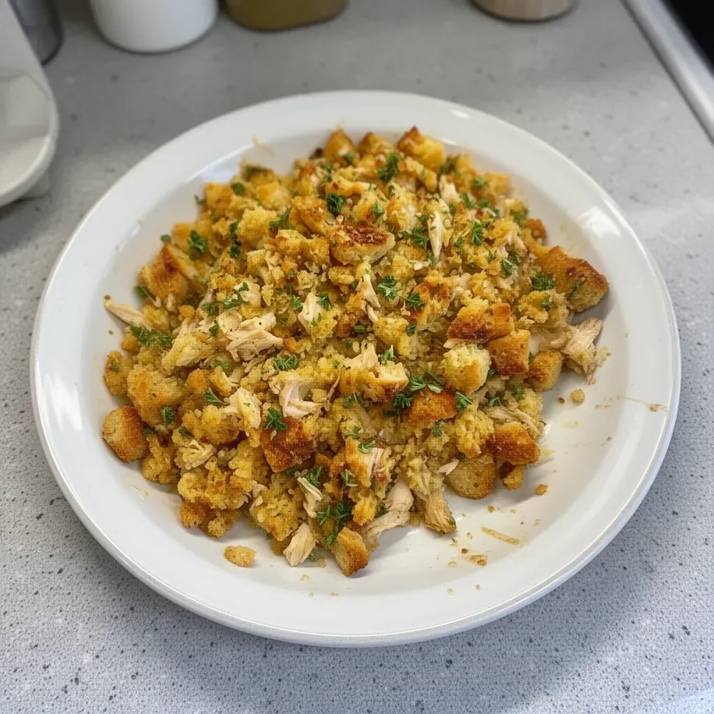 Delicious chicken and stuffing casserole baked to perfection.