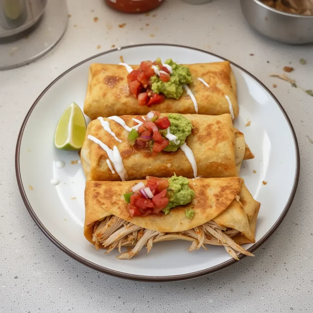 Delicious Chicken Chimichangas served with salsa and guacamole