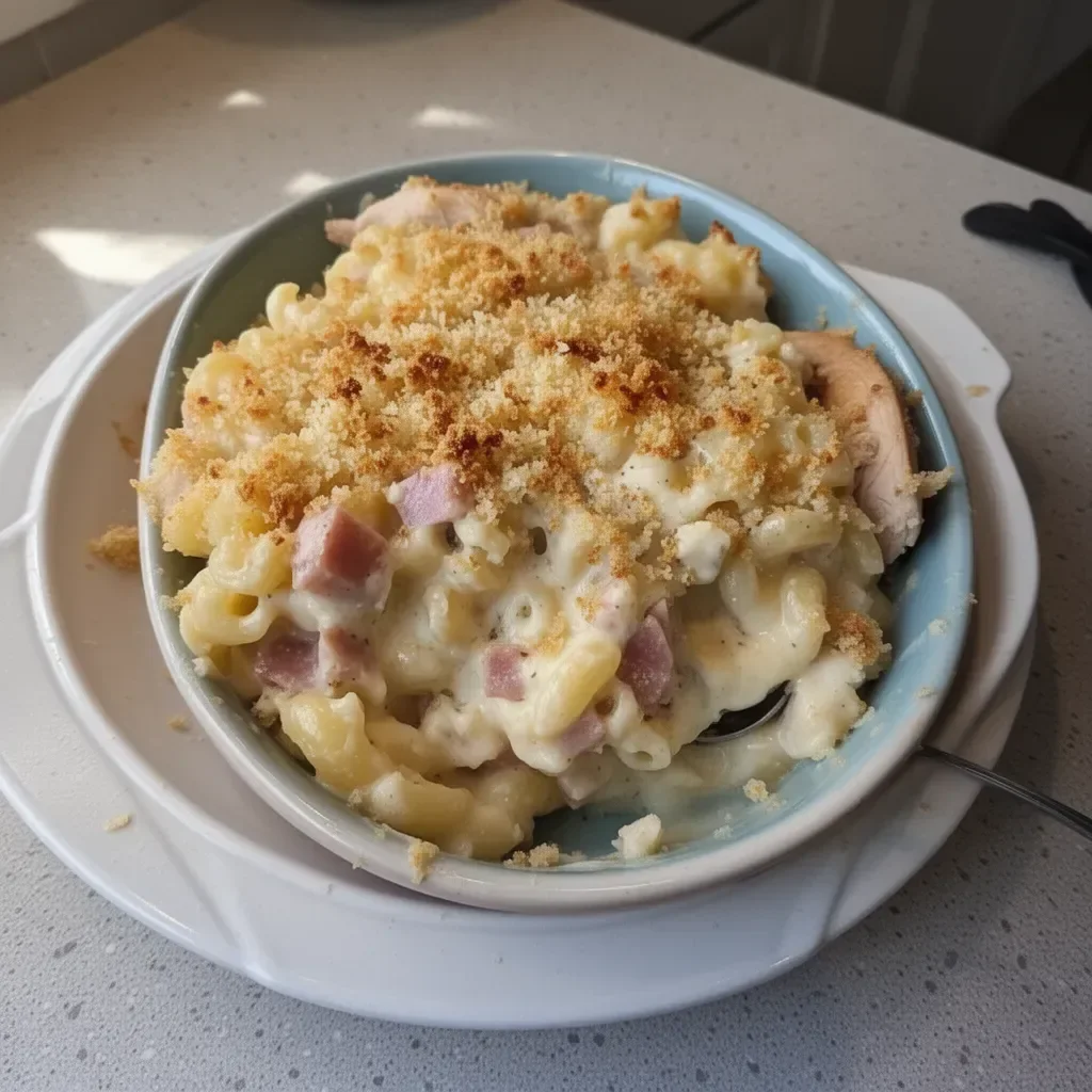 Delicious Chicken Cordon Bleu Casserole topped with melted cheese and herbs