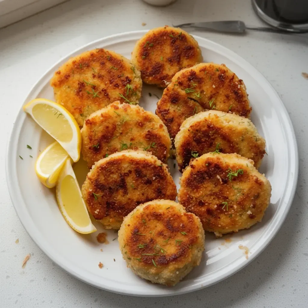 Homemade chicken patties served with dipping sauce and fresh salad
