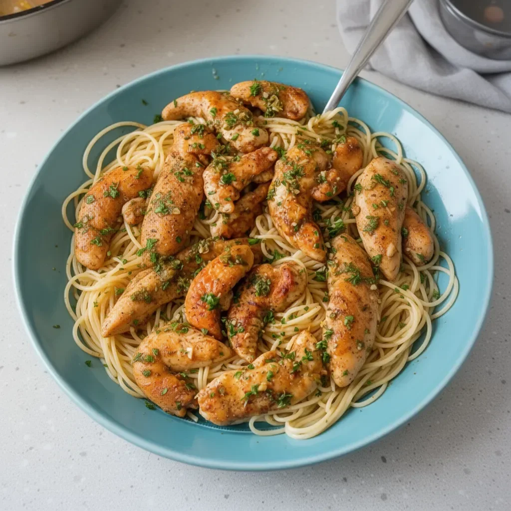 Delicious Chicken Scampi Pasta with garlic and herbs
