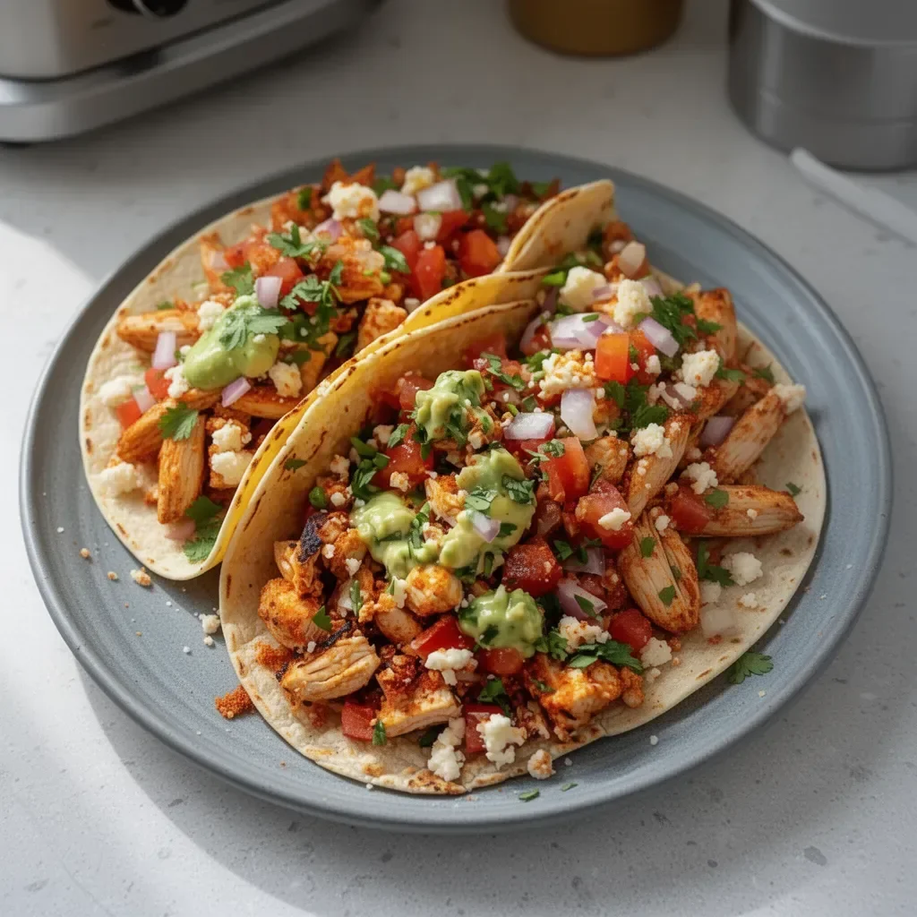 Delicious Chicken Street Tacos served with fresh toppings and salsa