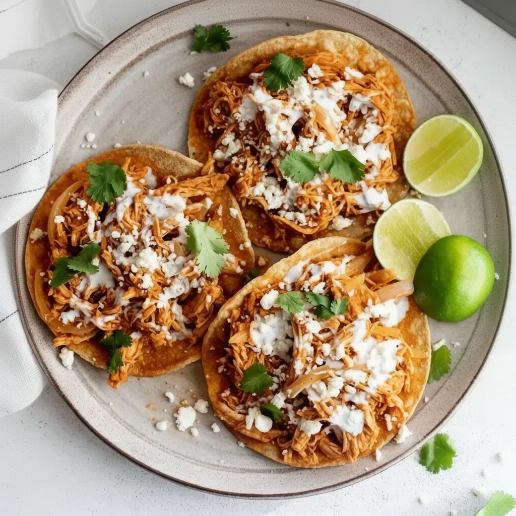 Delicious plate of Chicken Tinga topped with fresh cilantro and served with tortillas.
