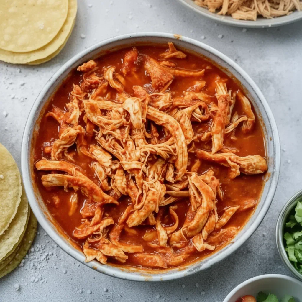 Delicious Chicken Tinga served in a taco with fresh toppings