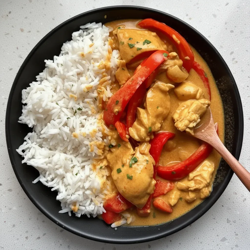 Creamy coconut chicken curry served in a bowl with herbs and spices