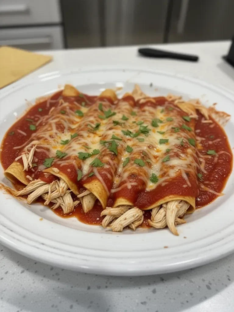 Easy Chicken Enchiladas with Red Sauce