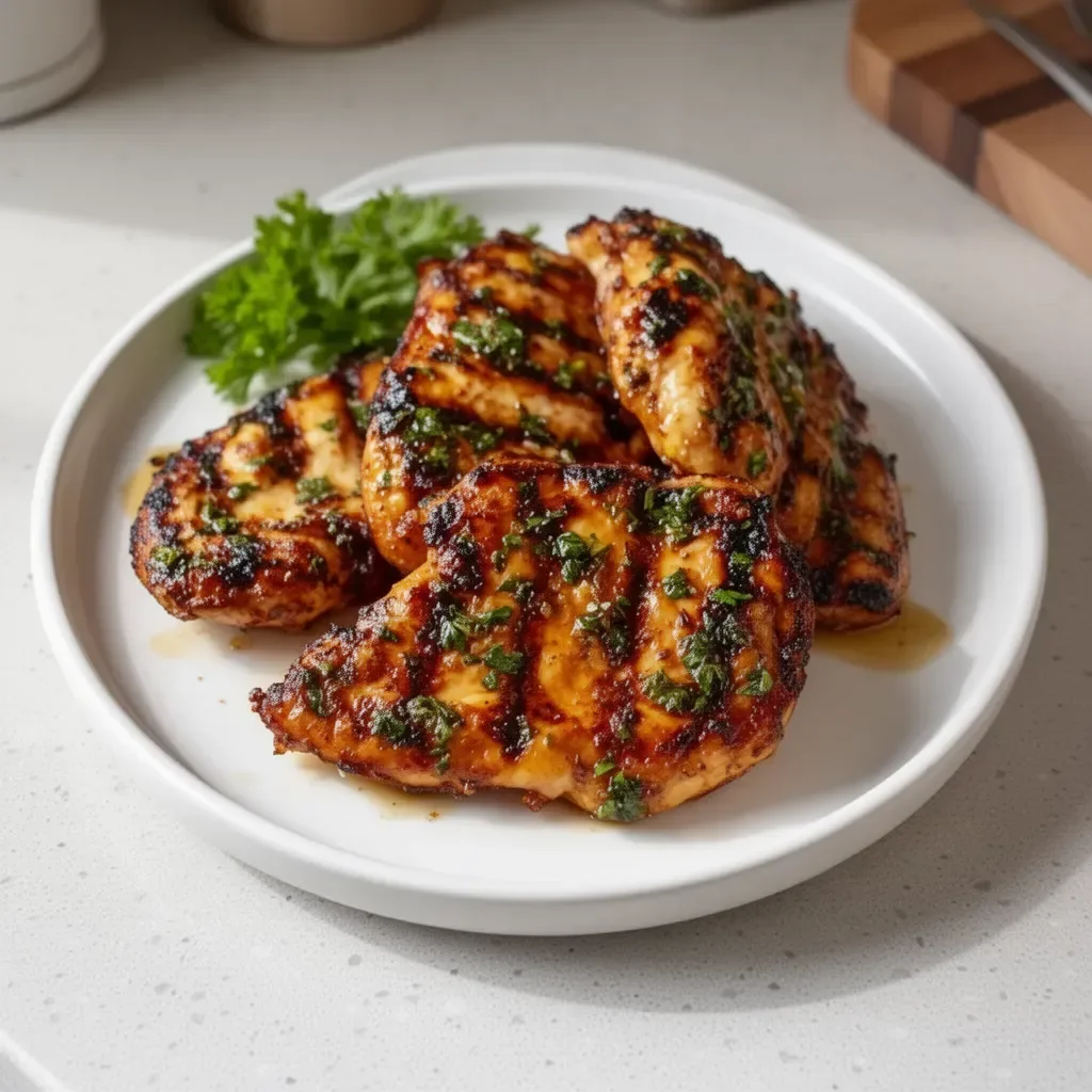 Juicy and flavorful easy grilled chicken on a plate