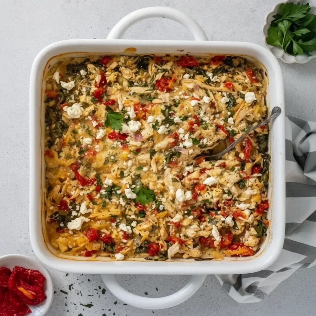 Delicious Greek Chicken Casserole fresh out of the oven