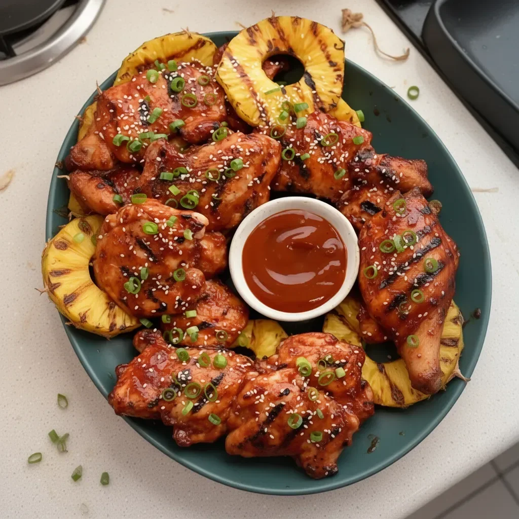 Delicious Hawaiian-Style BBQ Chicken served with pineapple and herbs