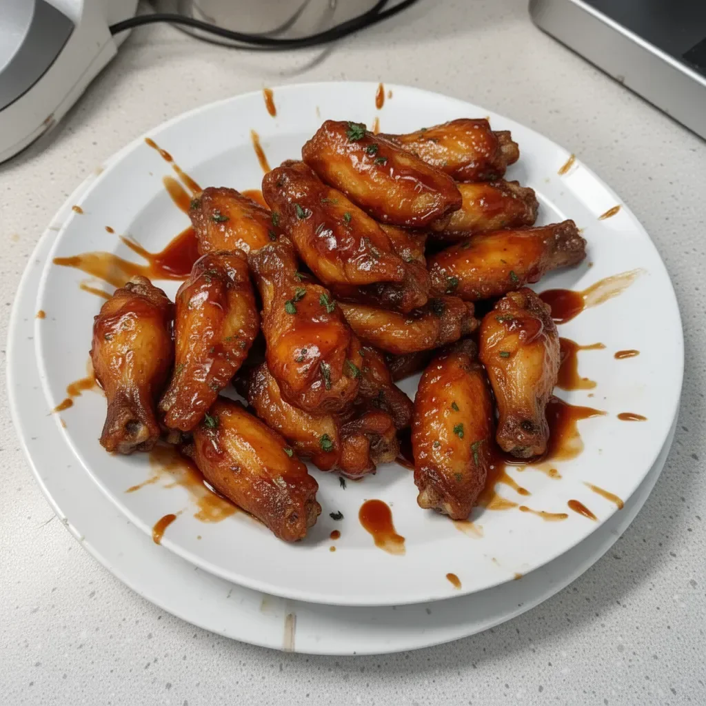 Honey barbecue air fryer chicken wings served on a plate